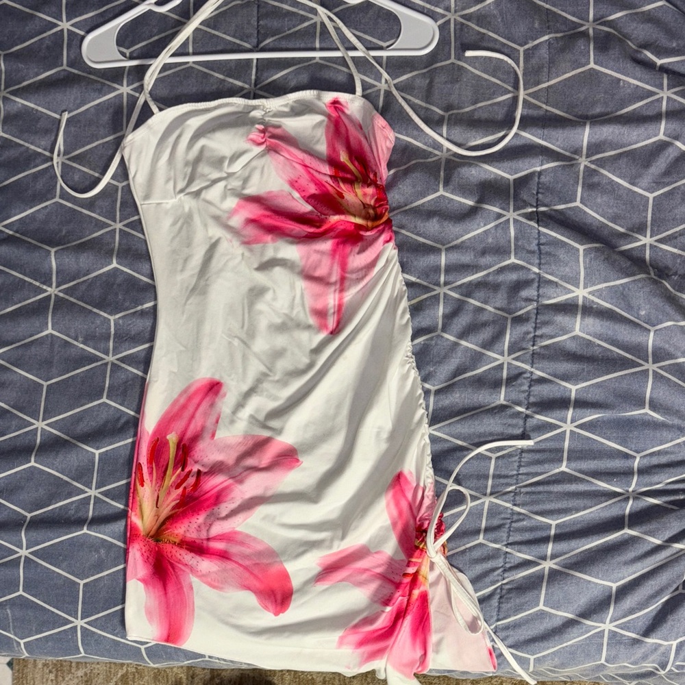 Asymmetrical White and Pink Floral Dress